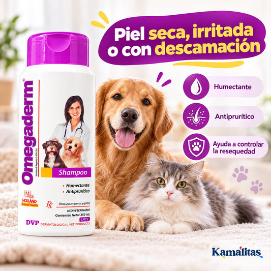 Omegaderm Shampoo Holland para perros y gatos con piel seca, irritada o con descamación