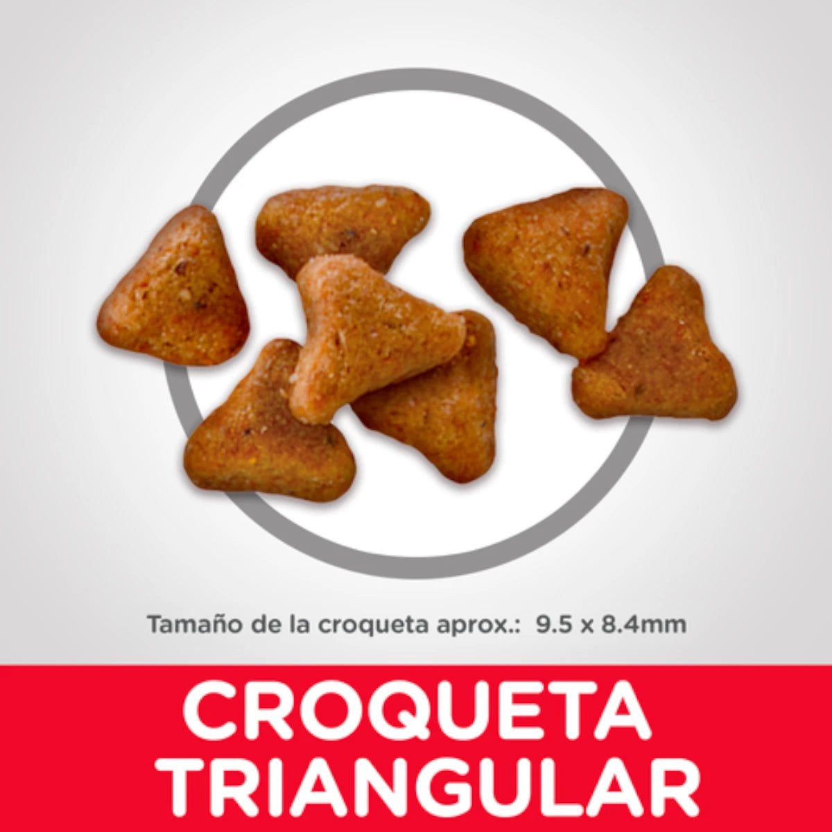 Presentacion de corquetas triangulares para gato adulto hilss con tamaño 9mm