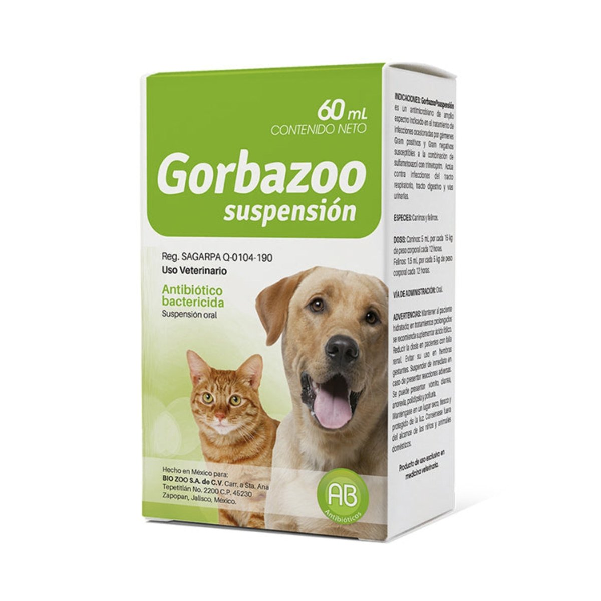 Caja de Gorbazoo Suspensión de 60 ml, antimicrobiano oral con sulfametoxazol y trimetoprim para tratar infecciones en perros y gatos