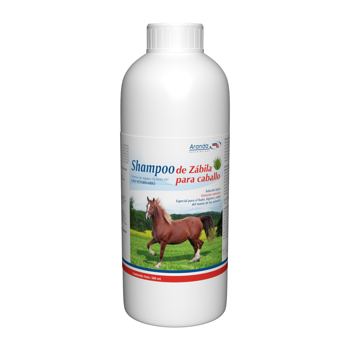 Frasco de Shampoo de Zábila para caballo, ideal para brillo, suavidad y control de parásitos externos como pulgas y ácaros
