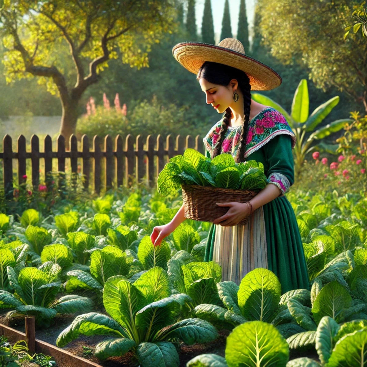 Mujer cosechando hojas de acelga frescas en un huerto casero, mostrando el cultivo exitoso y accesible de esta planta en espacios pequeños.