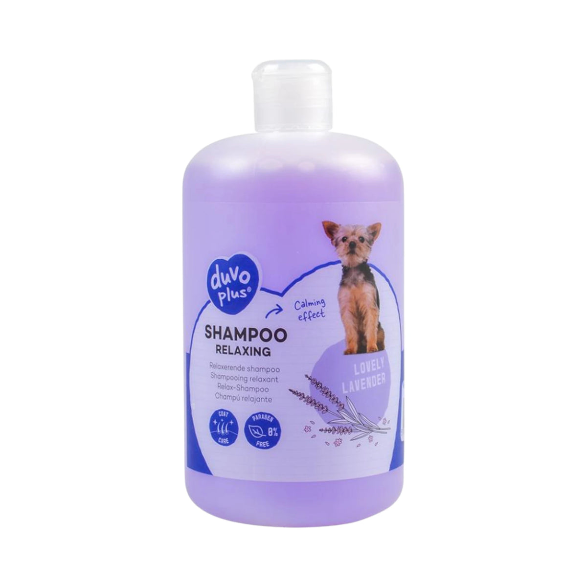 Shampoo relajante para perro Duvoplus con aroma a lavanda, frasco de 250ml sin parabenos