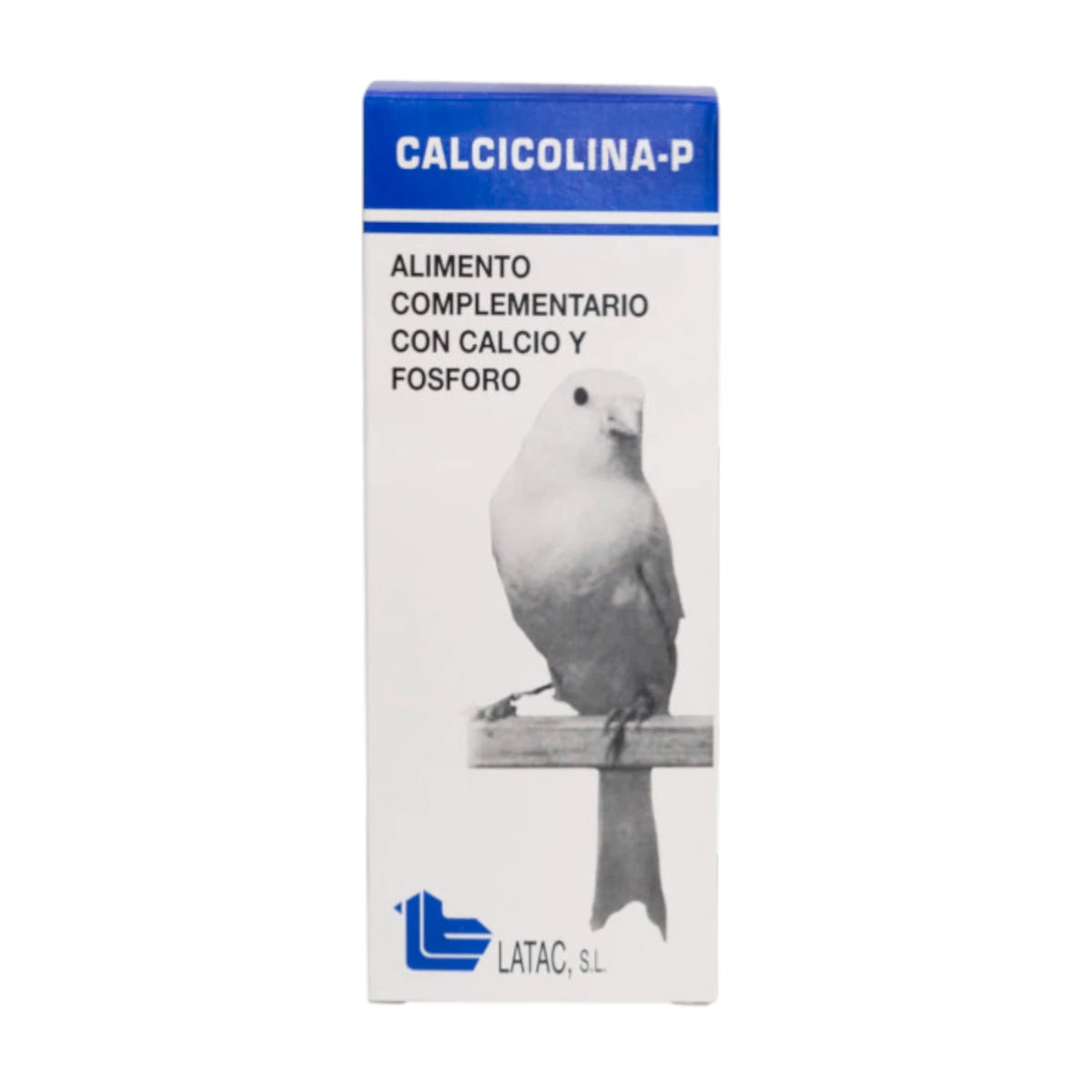 Caja de Calcicolina-P, alimento complementario con calcio y colina para la salud hepática de canarios, ninfas y loros.