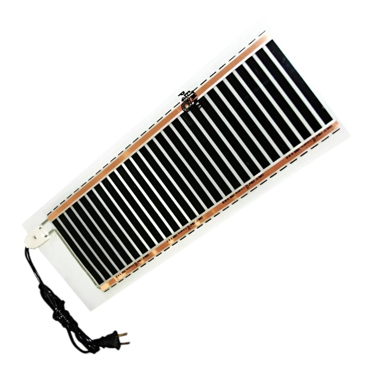 Vista detallada de la placa térmica laminada con sus líneas de conducción de calor y cable de conexión eléctrica.