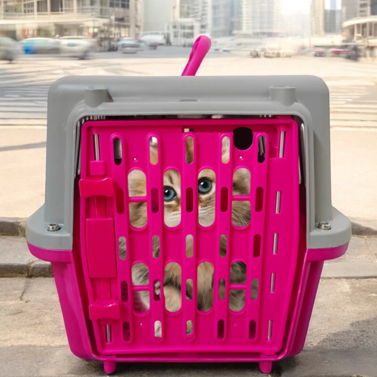 Gato viajando tranquilo dentro de la transportadora Ocean Pets durante un traslado