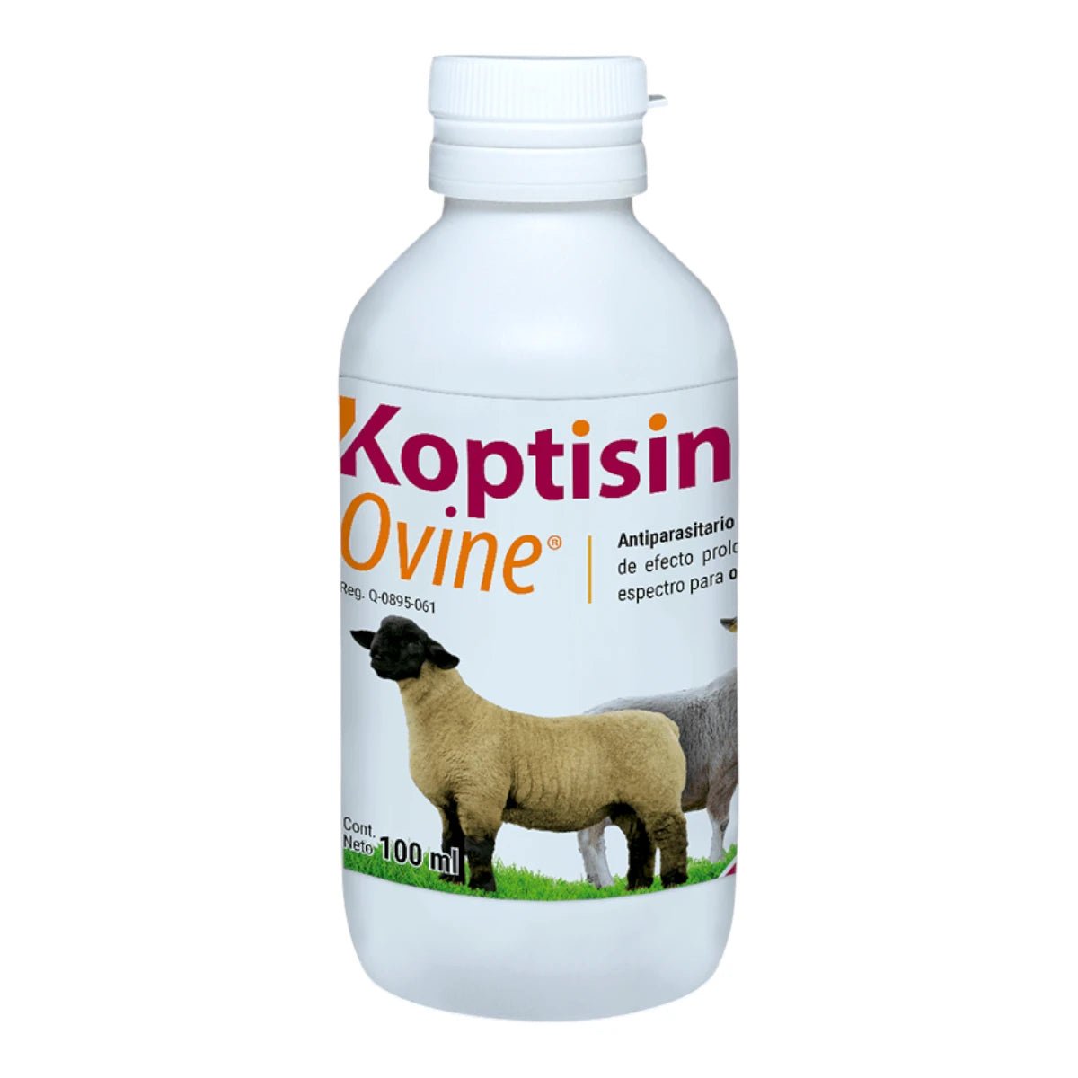 Envase de 100ml de Koptisin Oral del laboratorio Chinoin, antiparasitario de amplio espectro para tratamiento veterinario en borregos y cabras.