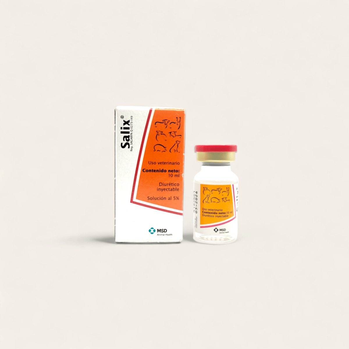 Imagen del frasco de Salix 10ml, diurético con furosemida para tratar retención de líquidos en bovinos, caballos y mascotas