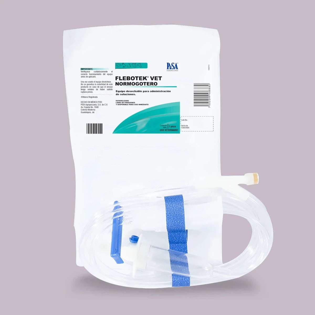 Equipo intravenoso veterinario Flebotek Vet, normogotero estéril para administración de soluciones en animales