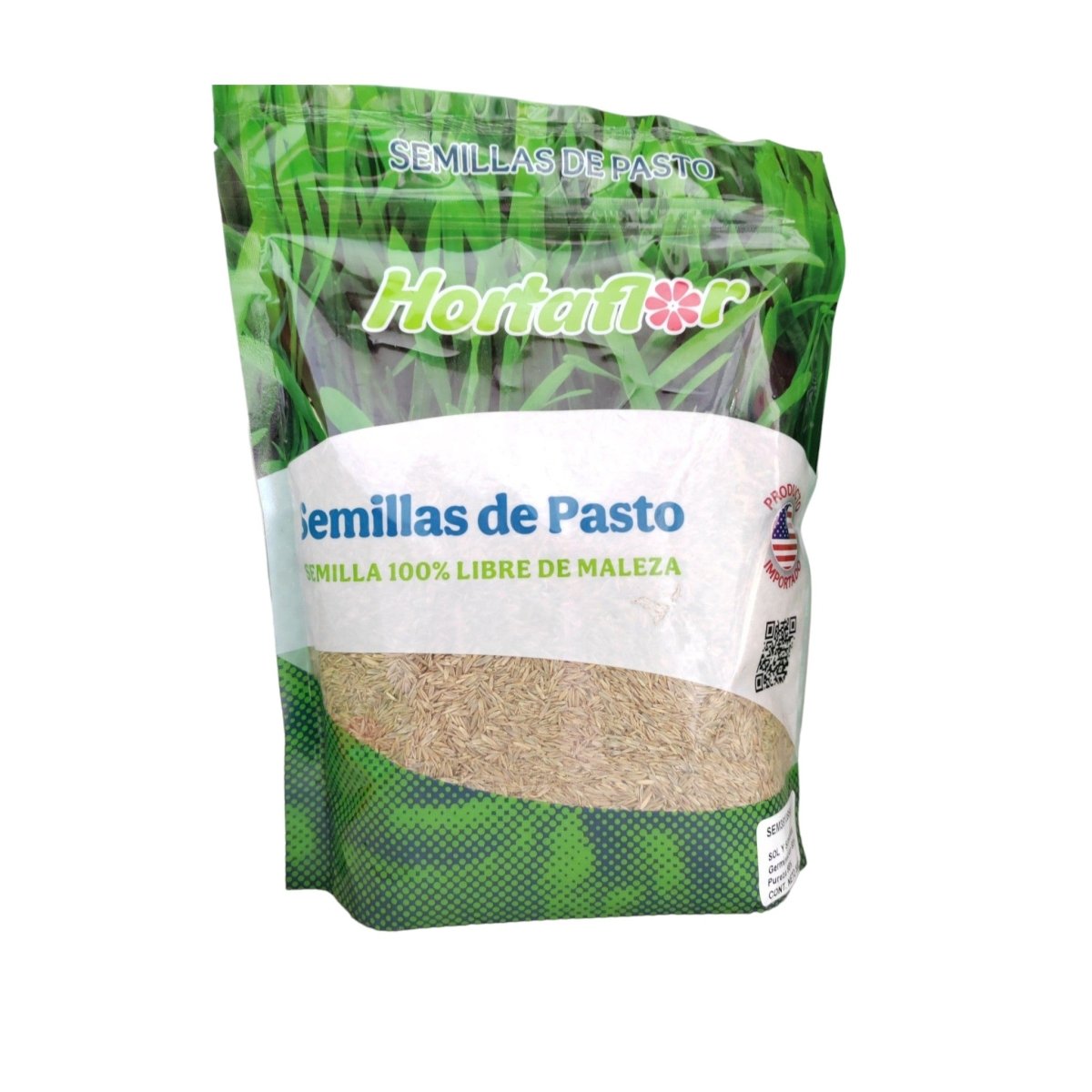 Imagen de una bolsa de 500g de semillas de pasto libre de maleza, ideal para jardines verdes y fáciles de mantener.