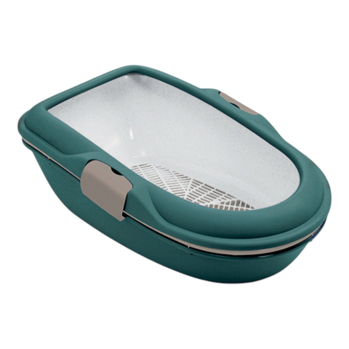 Arenero Furba Chic autolimpiante color verde para gatos, con bandejas y broches de seguridad