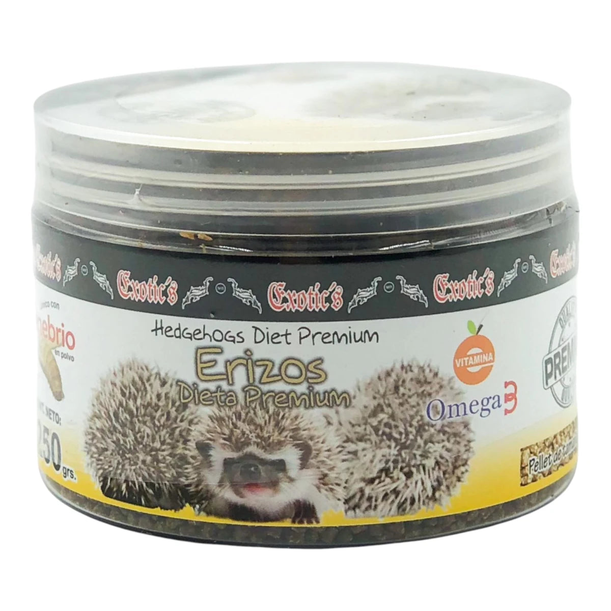 Envase de alimento premium para erizo africano con tenebrio en pellet de tamaño ideal