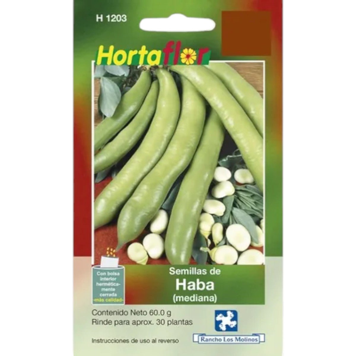 Sobre de semillas de Haba grandes para siembra directa en huertos familiares.