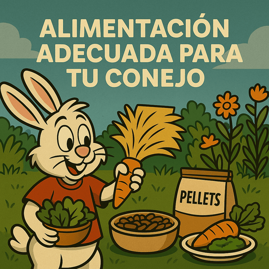 Conejo mostrando los alimentos que puede incluir en su dieta, imgen de portada para blog