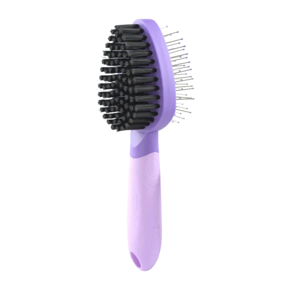 Cepillo doble Fancy Pets morado para gatos, vista principal mostrando las dos caras del cepillo