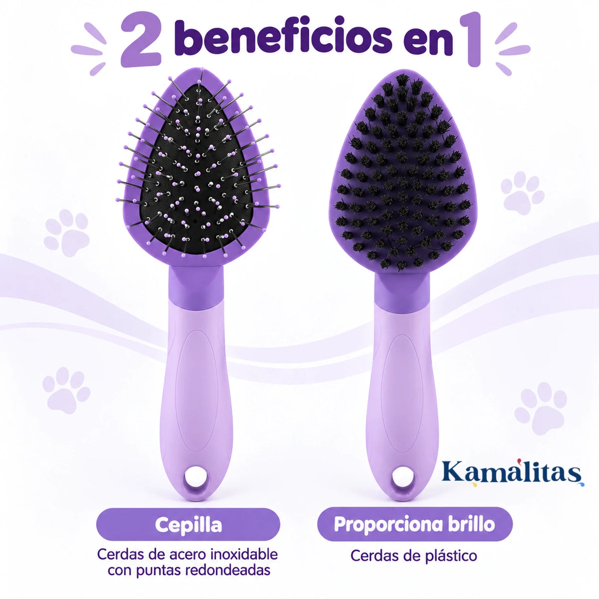 Muestra ambos lados del cepillo, uno mostrando las ceras metálicas y las negras para brillo