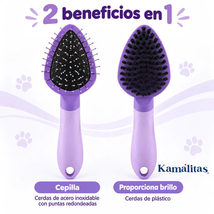 Muestra ambos lados del cepillo, uno mostrando las ceras metálicas y las negras para brillo