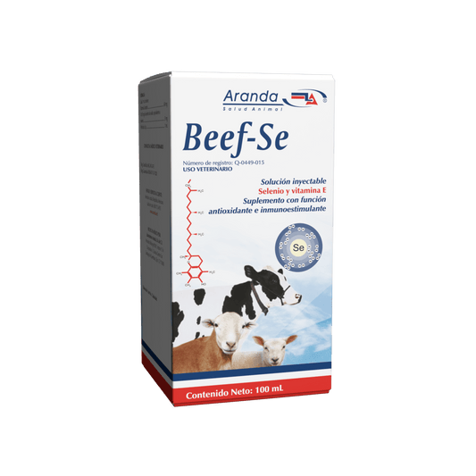 Imagen de producto Beef-Se, suplemento inyectable para bovinos y porcinos que previene deficiencias de vitamina E y selenio