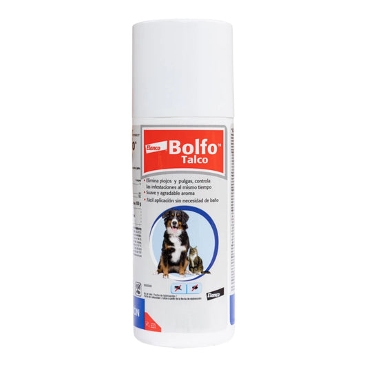 Envase de Bolfo Talco antipulgas para perros y gatos, talco insecticida que elimina pulgas, piojos y garrapatas.