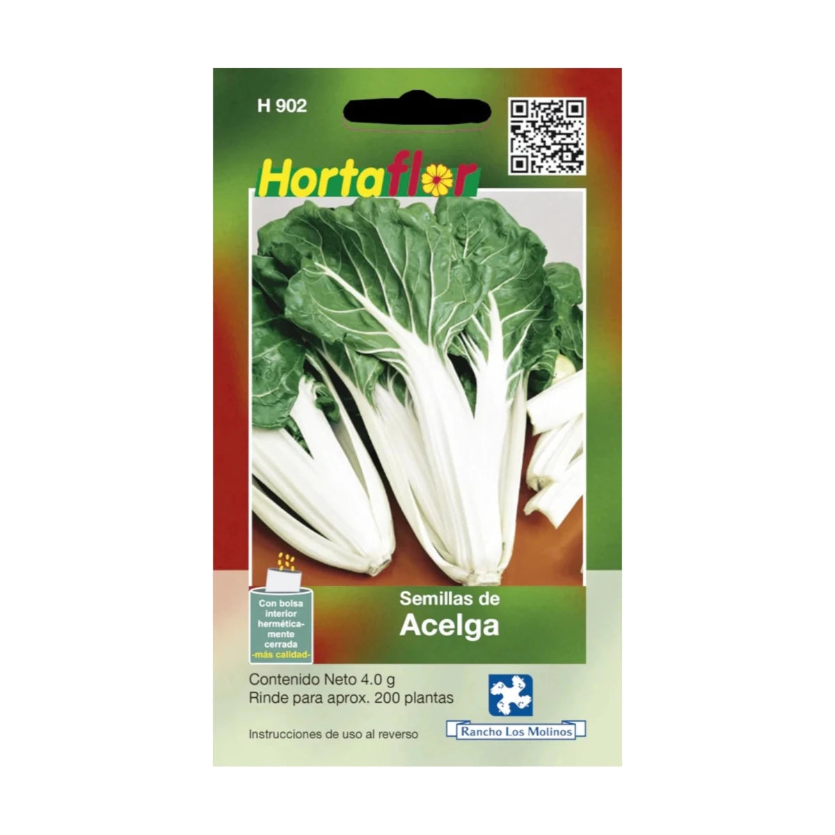 Bolsa de semillas de acelga, perfectas para huertos urbanos o jardinería en casa, ideales para cosechar hojas verdes y nutritivas.