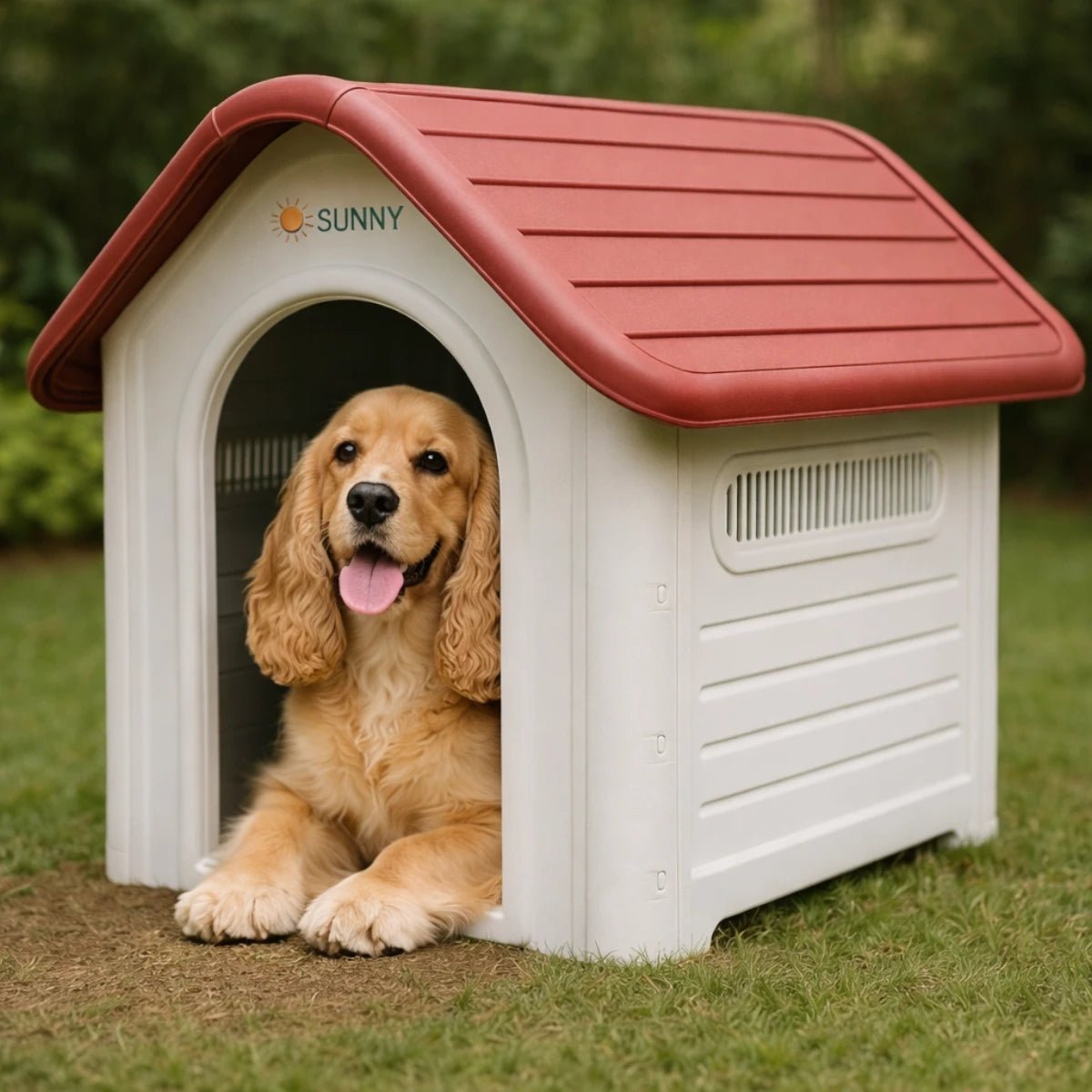 Cocker spaniel descansando dentro de su casa térmica Sunny