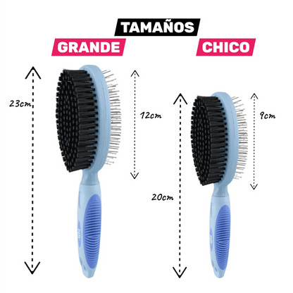 Comparativa del tamaño del cepillo dual en sus tamaños chicos y grandes, mosntrando las medidas