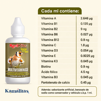 Fórmula por mililitro del Tónico Multivitamínico RedKite para aves