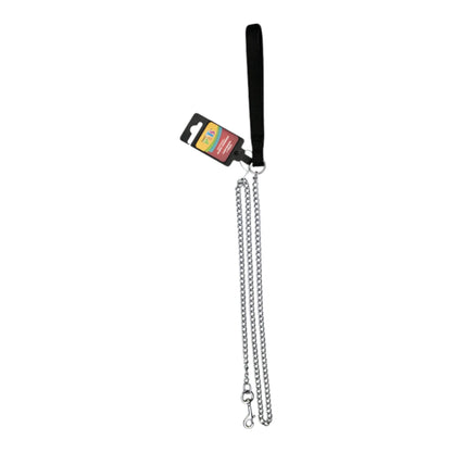 Correa Fancy pets para perro de cadena metálica de 2mm con asa de nylon color negro y gancho giratorio.