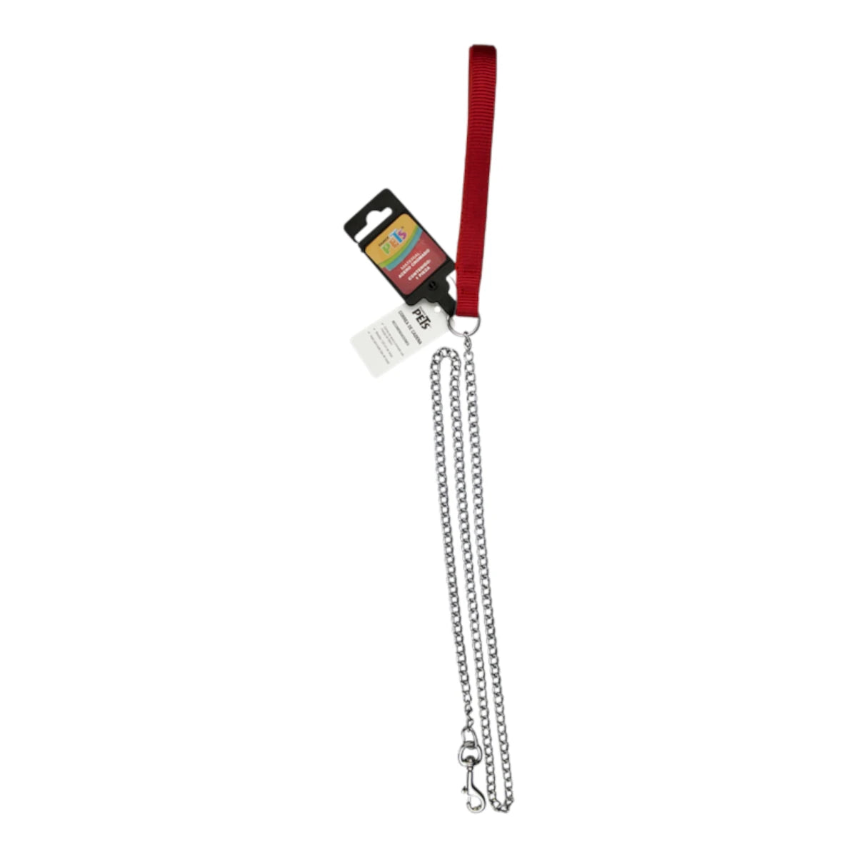Correa  Fancy Pets metálica cromada de 120 cm con agarradera de nylon roja, ideal para razas medianas de hasta 25 kg.