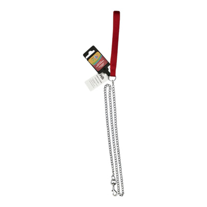 Correa  Fancy Pets metálica cromada de 120 cm con agarradera de nylon roja, ideal para razas medianas de hasta 25 kg.