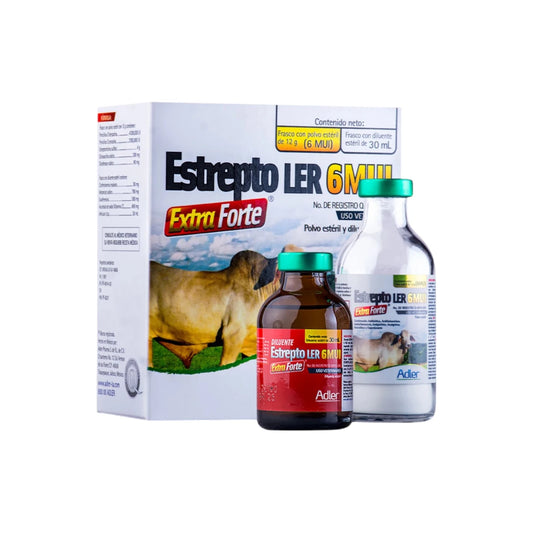  Frasco de Estrepto LER extra forte 6MUI 30ml, solución inyectable para infecciones respiratorias, digestivas y musculares en animales
