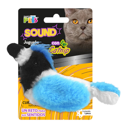 Juguete de peluche para gato marca Fancy Pets en forma de Chara Azul con diseño colorido y material suave de poliéster.