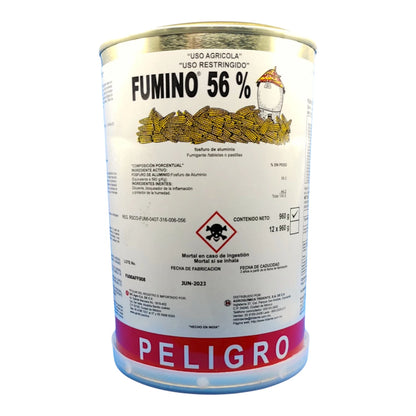 Lata de Fumino 56% de 960 g, fumigante de fosfuro de aluminio para protección de granos, semillas y productos almacenados.