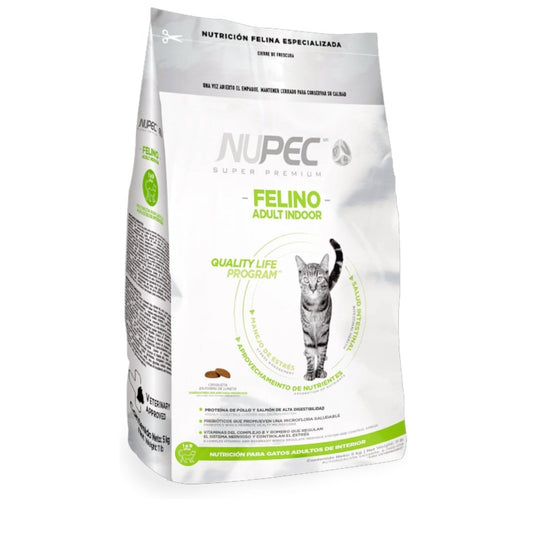 Empaque de croquetas Felino Indoor Nupec para gatos adultos de interior, fórmula con omegas, taurina y control de olores