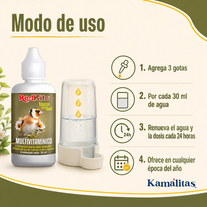 Modo de uso del Tónico Multivitamínico RedKite en el agua de bebida de las aves