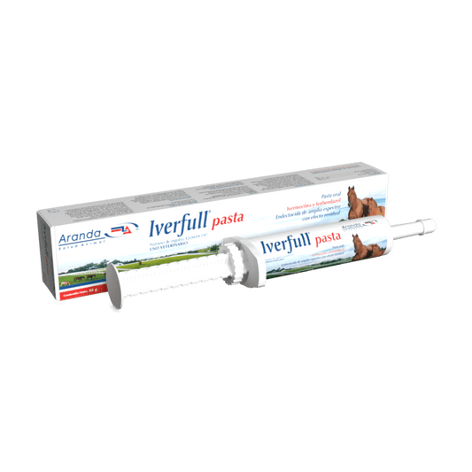 Envase de Iverfull Pasta para caballos, desparasitante oral con ivermectina y fenbendazol contra parásitos internos y externos