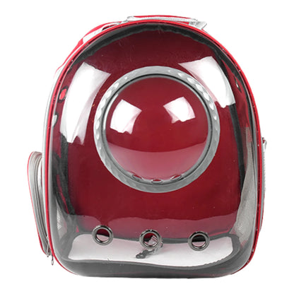 Vista frontal de la mochila color rojo, mostrando la burbuja y orificios de ventilación.