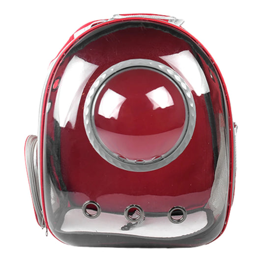 Vista frontal de la mochila color rojo, mostrando la burbuja y orificios de ventilación.