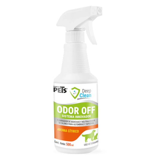 Botella con atomizador de Odor Off Fancy Pets de 500 ml, eliminador de manchas y neutralizador de olores.