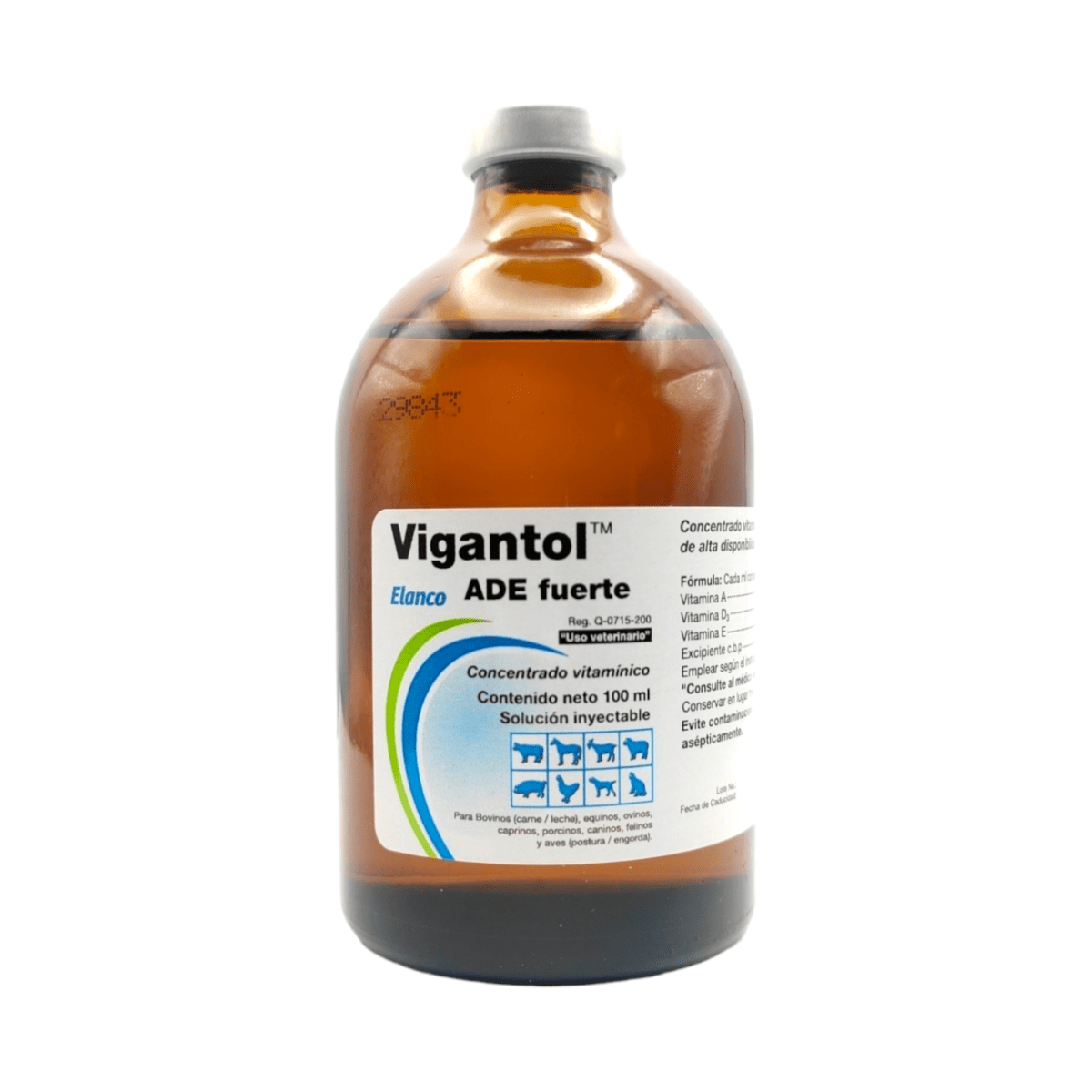Frasco de 100 ml de Vigantol ADE Fuerte con alta concentración de vitaminas esenciales para animales de granja y compañía