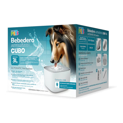 empaque del bebedero de 3L tipo fuente color blanco fancy pets 