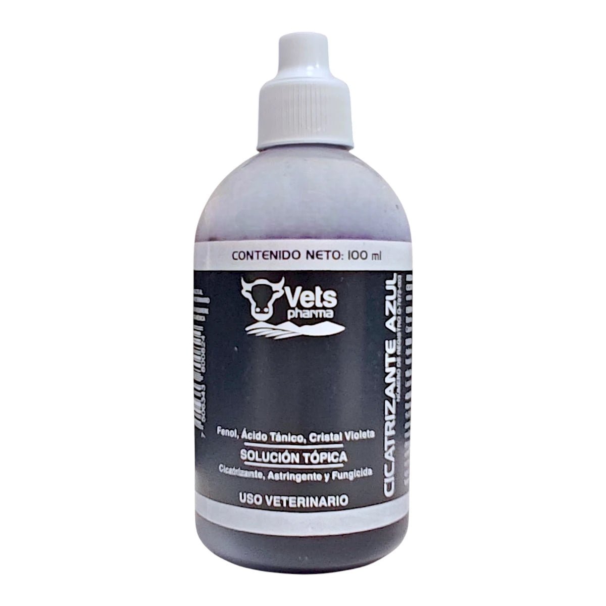 Cicatrizante azul solución fungicida y astringente de laboratorios vetspharma en presentación de 100ml