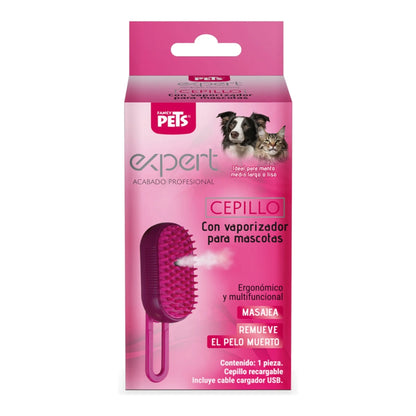 Empaque del cepillo con vaporizador para mascotas, ergonómico y multifuncional, masajea, remueve pelo muerto 