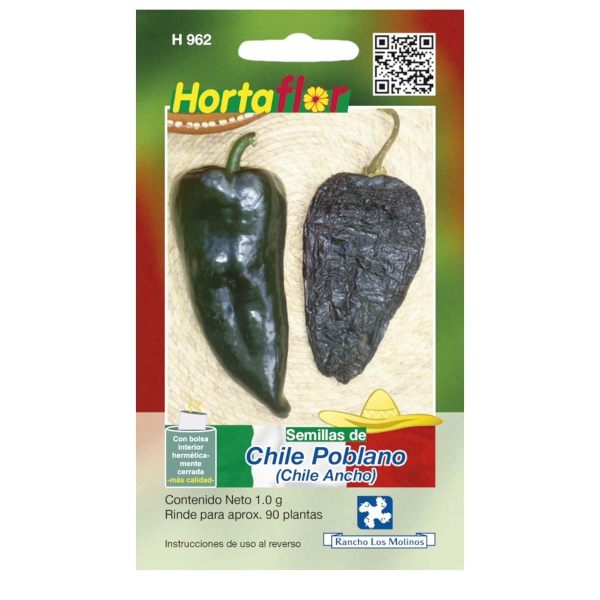 Foto del sobre d semillas de chiles poblanos