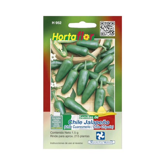 Sobre de semillas de chile jalapeño cuaresmeño para cultivar chipotle en casa o huerto urbano