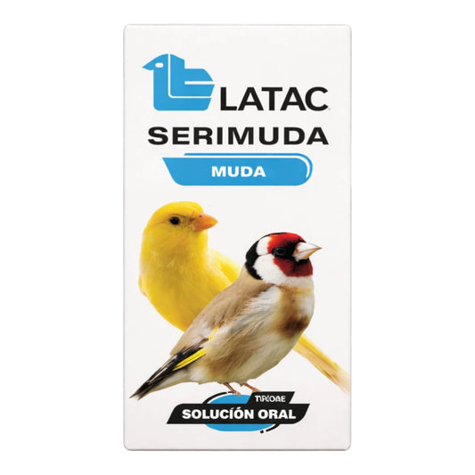 Caja de Serimuda, alimento complementario con metionina y vitaminas para la correcta renovación del plumaje en aves y crías.