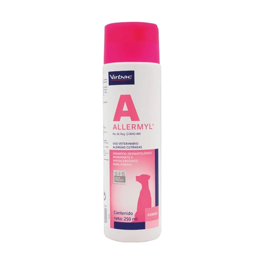 Envase de shampoo Allermyl hipoalergénico para perros con picores, alergias y dermatitis