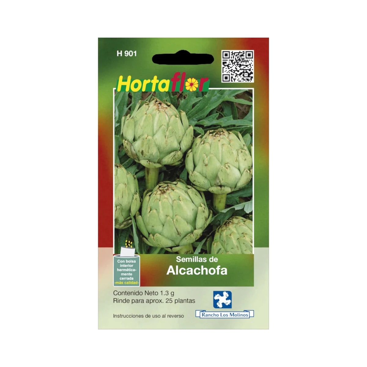 Sobre de semillas de alcachofa para cultivar en casa o jardín, ideal para huertos caseros y platillos gourmet.