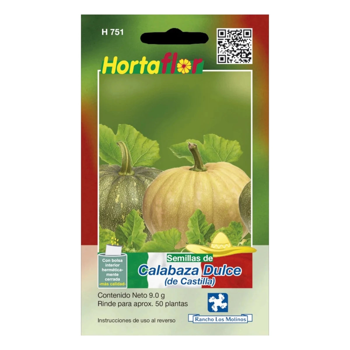 Sobre de semillas de calabaza dulce de Castilla ideal para cultivar en casa y preparar recetas tradicionales como el dulce de calabaza para Día de Muertos.
