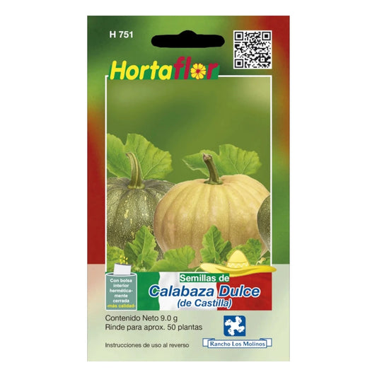 Sobre de semillas de calabaza dulce de Castilla ideal para cultivar en casa y preparar recetas tradicionales como el dulce de calabaza para Día de Muertos.
