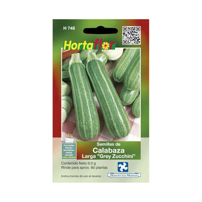 Sobre de semillas de calabaza larga grey zucchini ideal para cultivo en casa, perfectas para huertos caseros y cocina saludable.